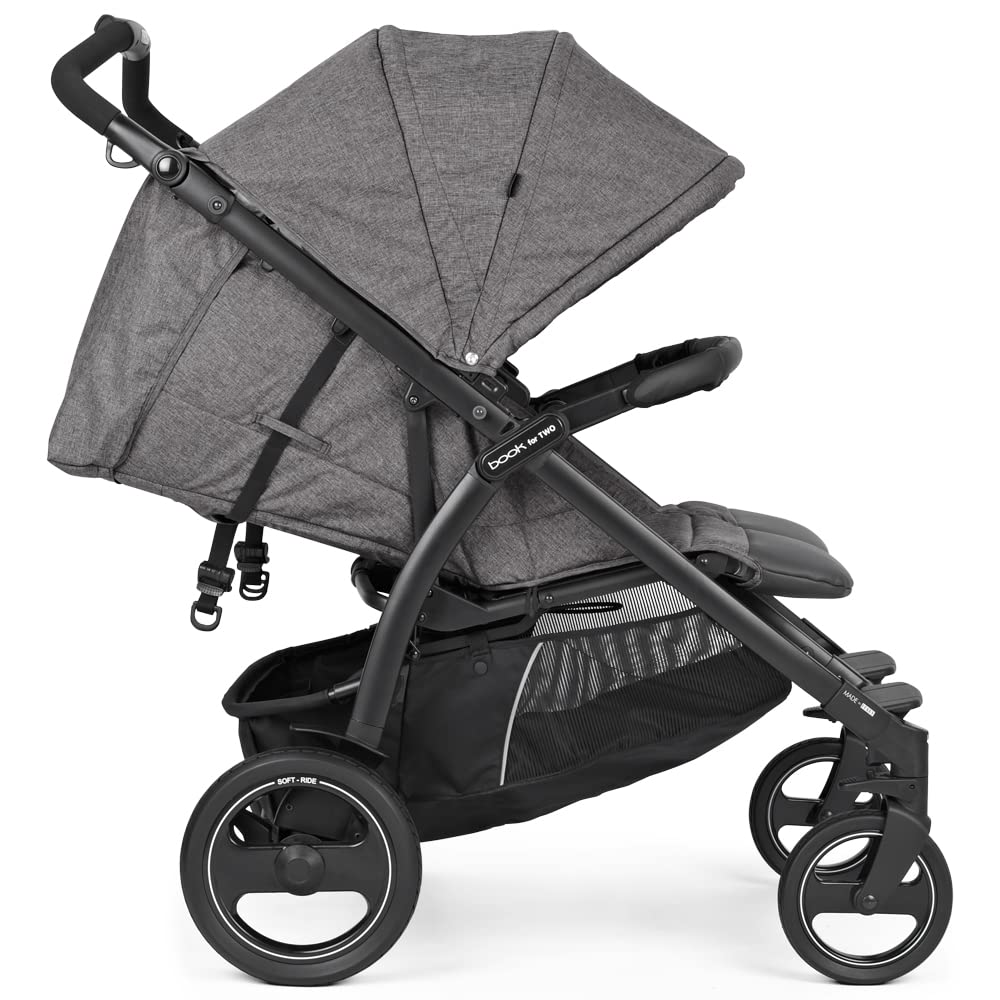 Peg Perego Book For Two Zwillingskinderwagen ab Geburt, Travel System, kompakter Verschluss, weiche Räder, Quarz
