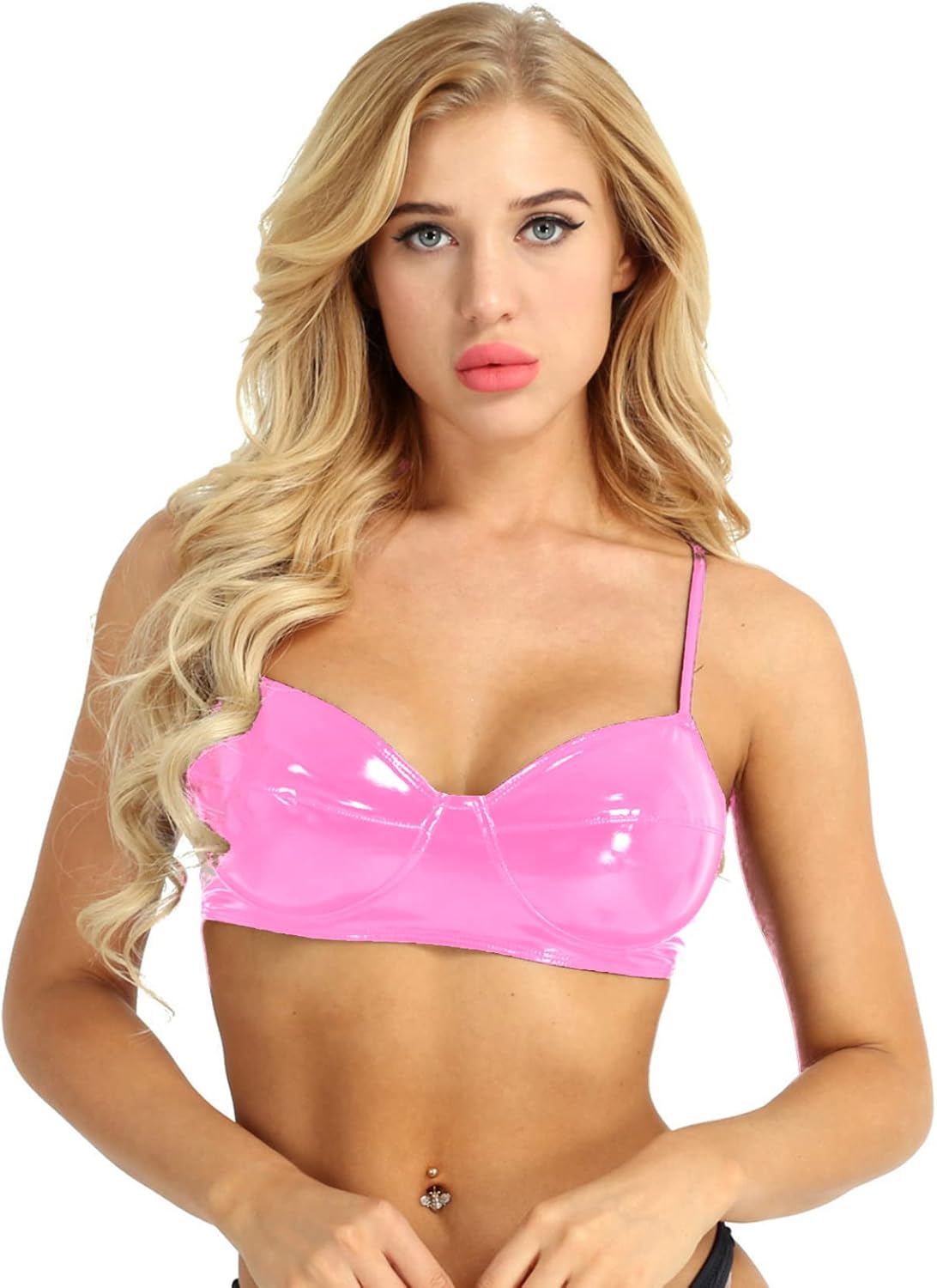 Women's Sexy Wetlook Bra Top Faux Leather Wireless Unlined Bustier Corset Clubwear