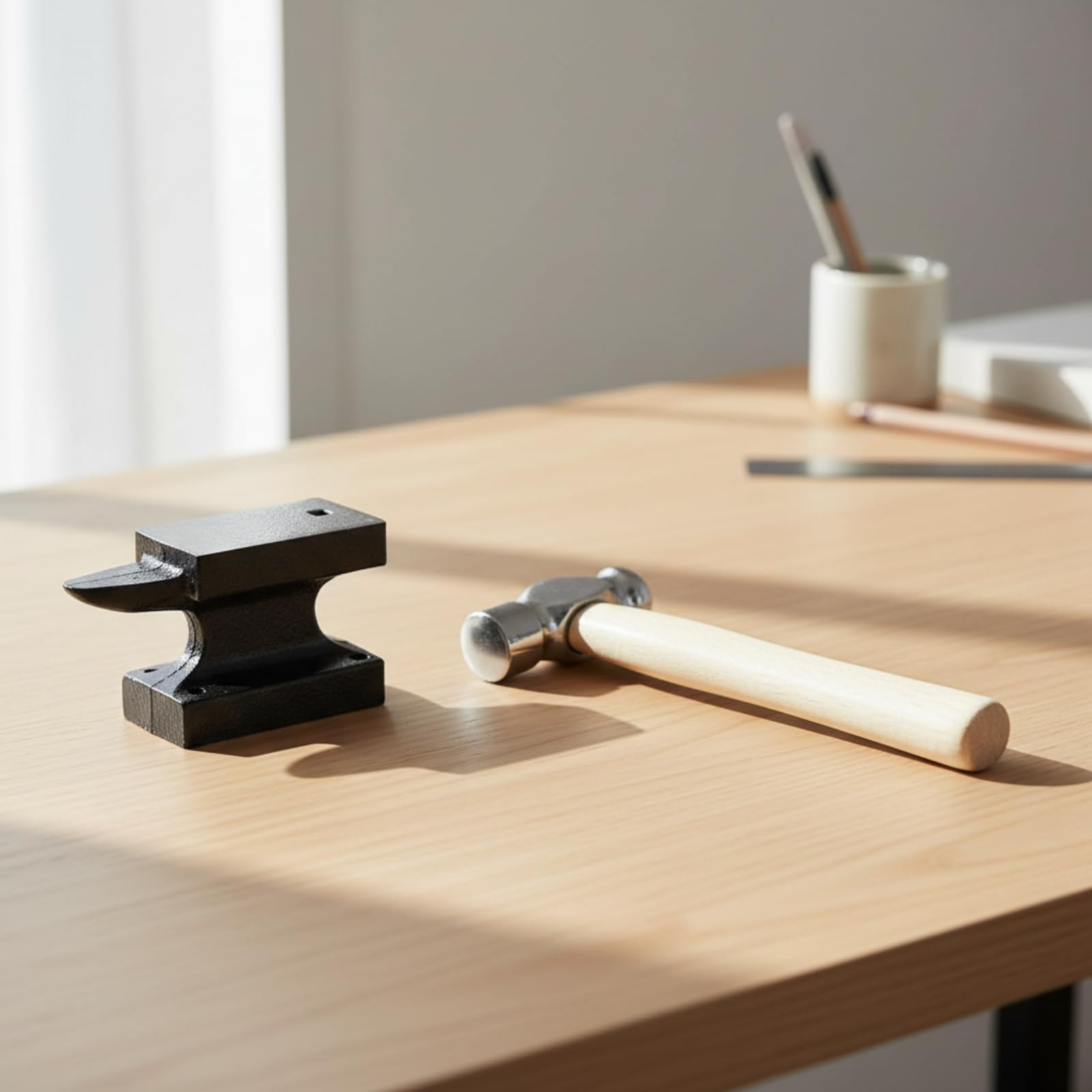 MagiDeal Incudine per Gioielli da Banco Mini Martello da Orefice Kit per Lavori Precisione Ferro Legno Forma Piatto Superiore