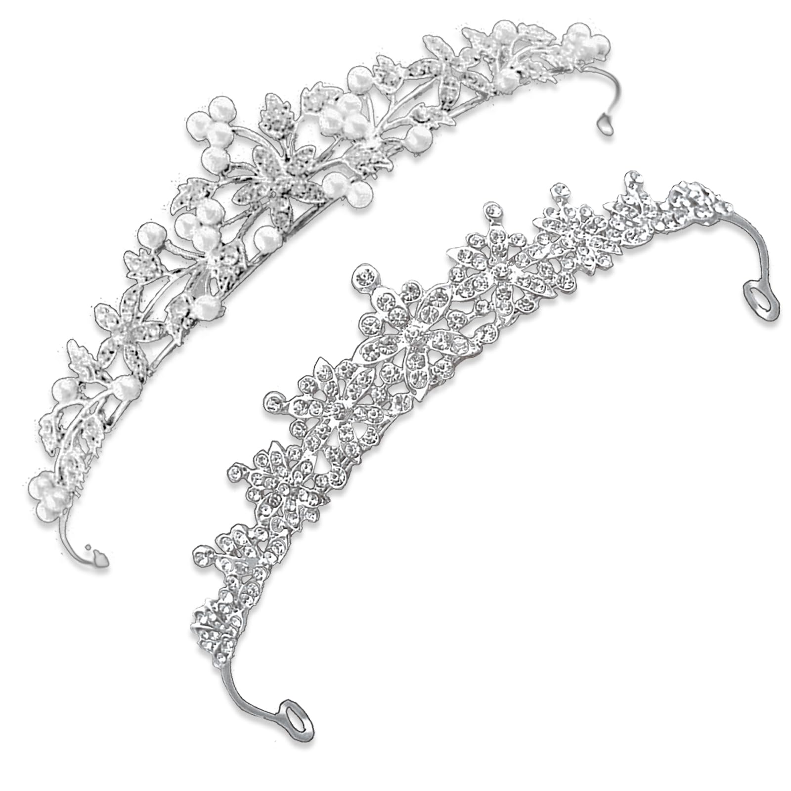 Muiltvoe 2 PCS Flower Rhinestone Pearls Crowns Headband Crystal Wedding Headpiece Bridal Hair Accessories, Hair Accessories for Wedding Birthday Drama Cosplay Prom Party Bride Girl Woman