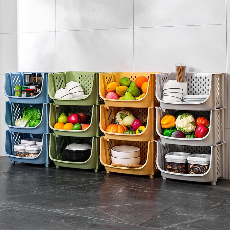 Image of Arto Multifunctional Stackable Plastic Organizer Basket - Multi-layer Standing Shelf for Fruits, Vegetables & Clothes Storage (POF-4)