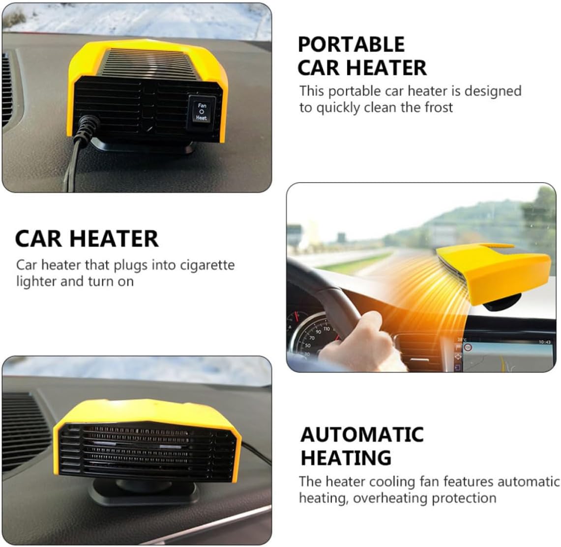 Ciieeo Rotation Heater Fan Portable Windshield Defroster Car Heater 180w Energy-Saving Abs Material Overheating Protection Suitable for Keeping Warm in Winter