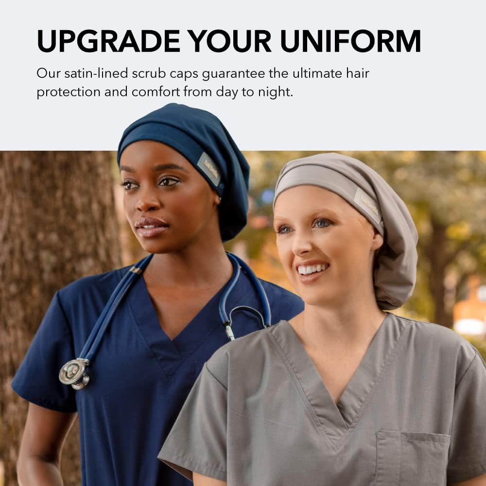 Hairbrella Adjustable Satin Lined Scrub Cap, Sweatband, Nurse Cap, Waterproof Bouffant, Surgery Headdress for Women Men, Ceil Blue