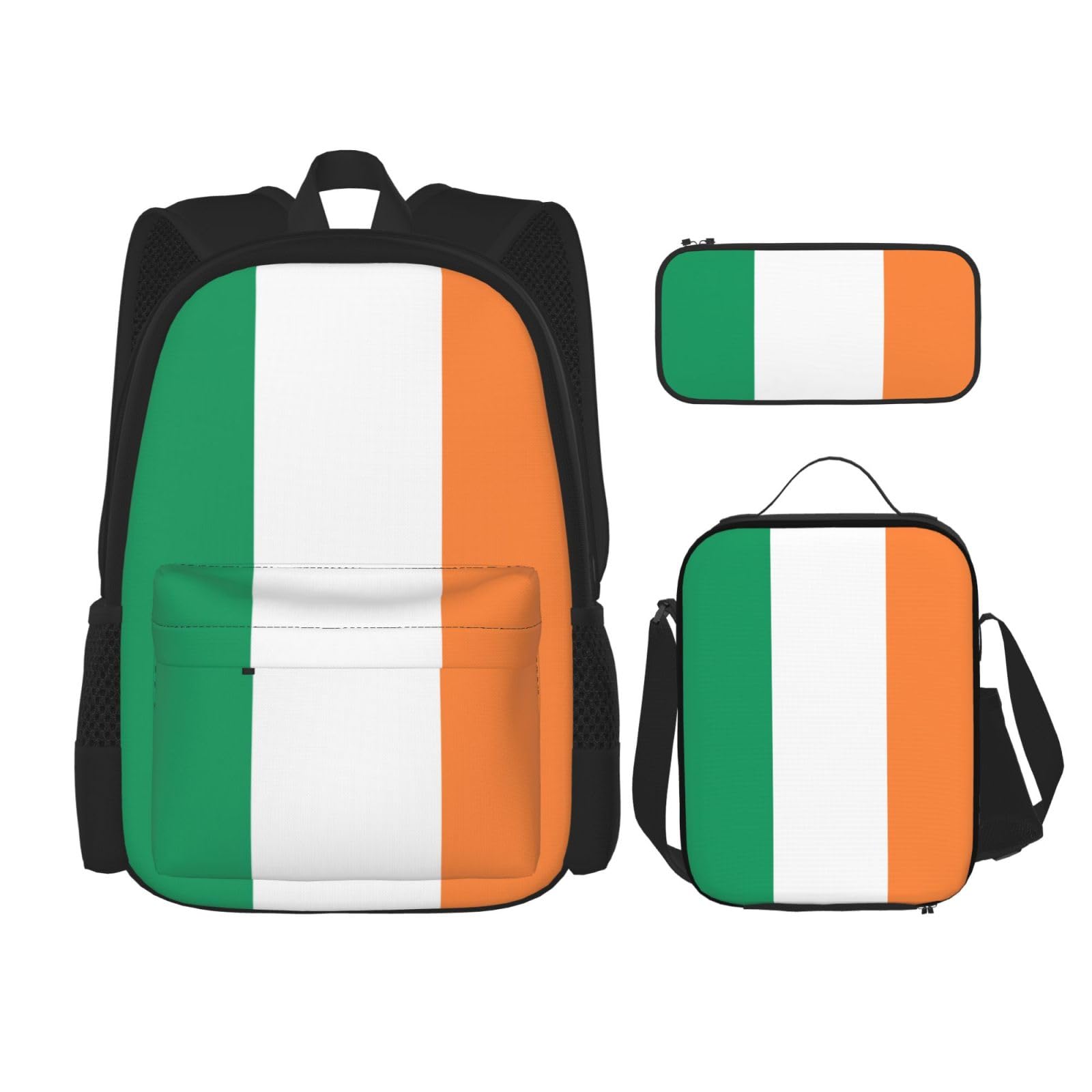 Plecak z irlandzką flagą dziecko chłopcy dziewczęta pudełko na lunch szkoła torba na książki zestaw uczniów szkół średnich student prezent, Czarny, One Size, Bagaż