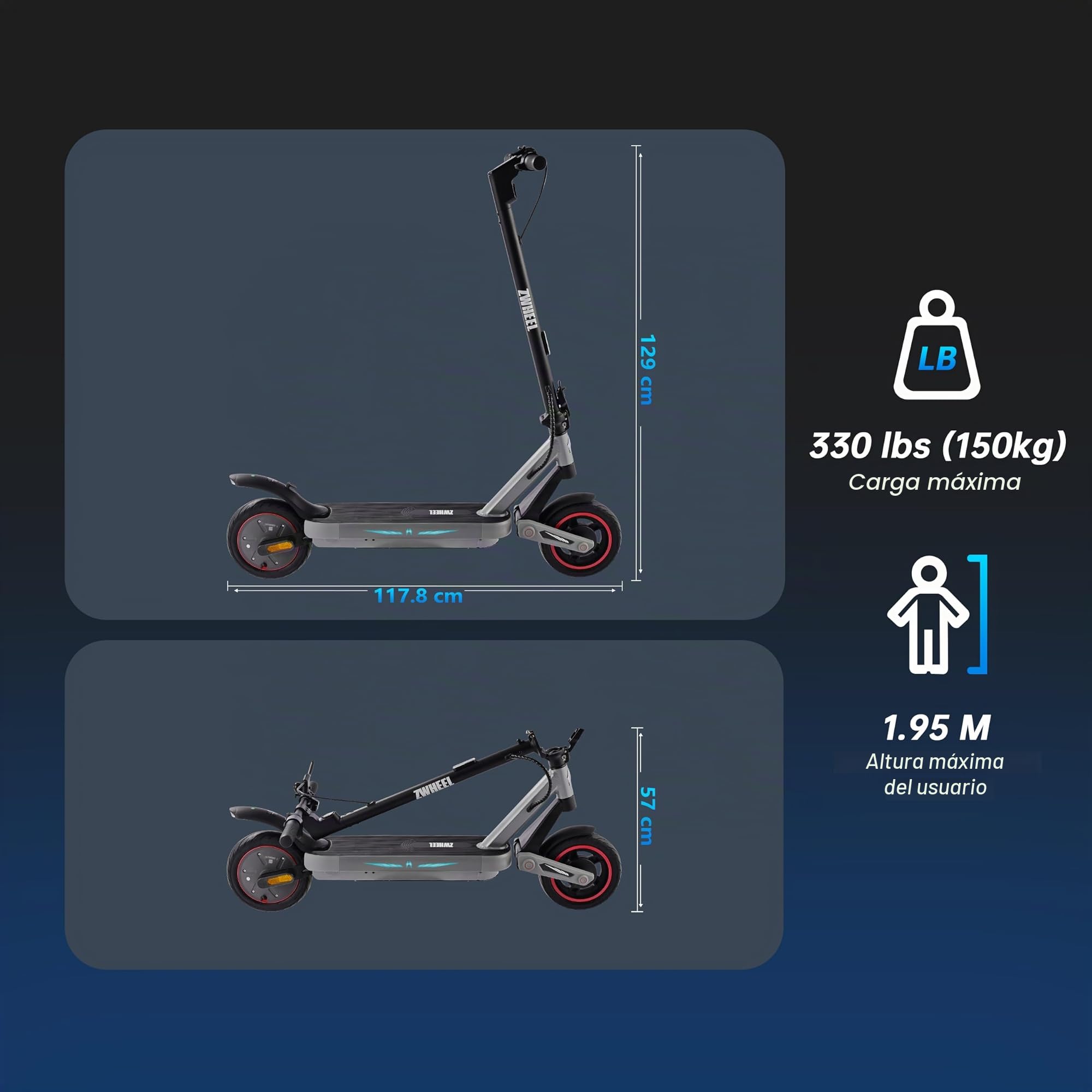 E12 Patinete Eléctrico para Adultos, Neumáticos Confort de 10 Pulgadas, Batería Alta Capacidad 36V 10Ah para Autonomía Prolongada, Scooter Eléctrico Plegable Sport con Doble Freno