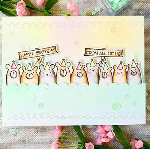 Miniatura 2 de Juego de sellos y troqueles transparentes de silicona con diseño de animales de feliz cumpleaños para hacer tarjetas, plantillas de corte de metal