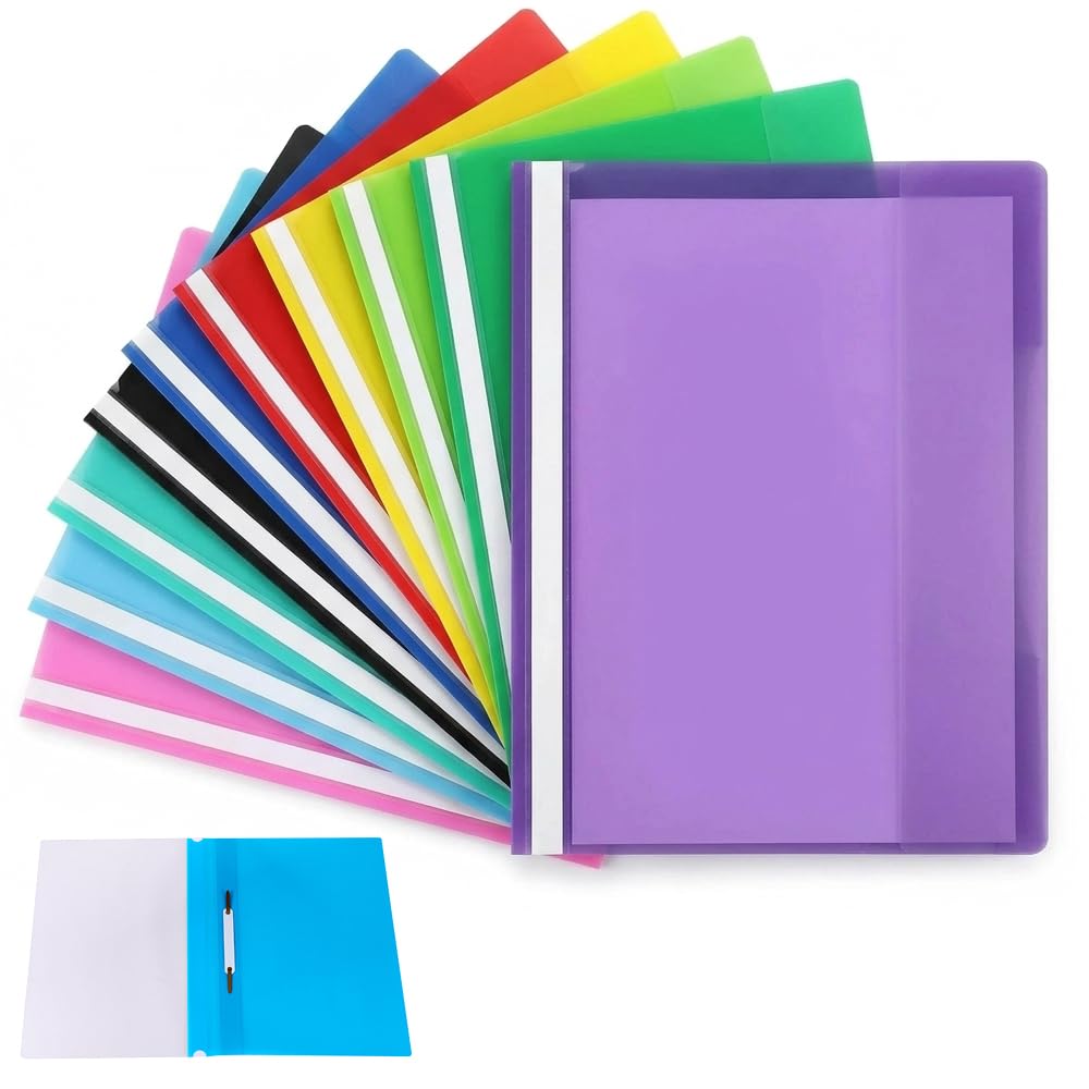 10-Pack A4 Plastic Project Presentation Folders with 2 Prongs Clear Cover