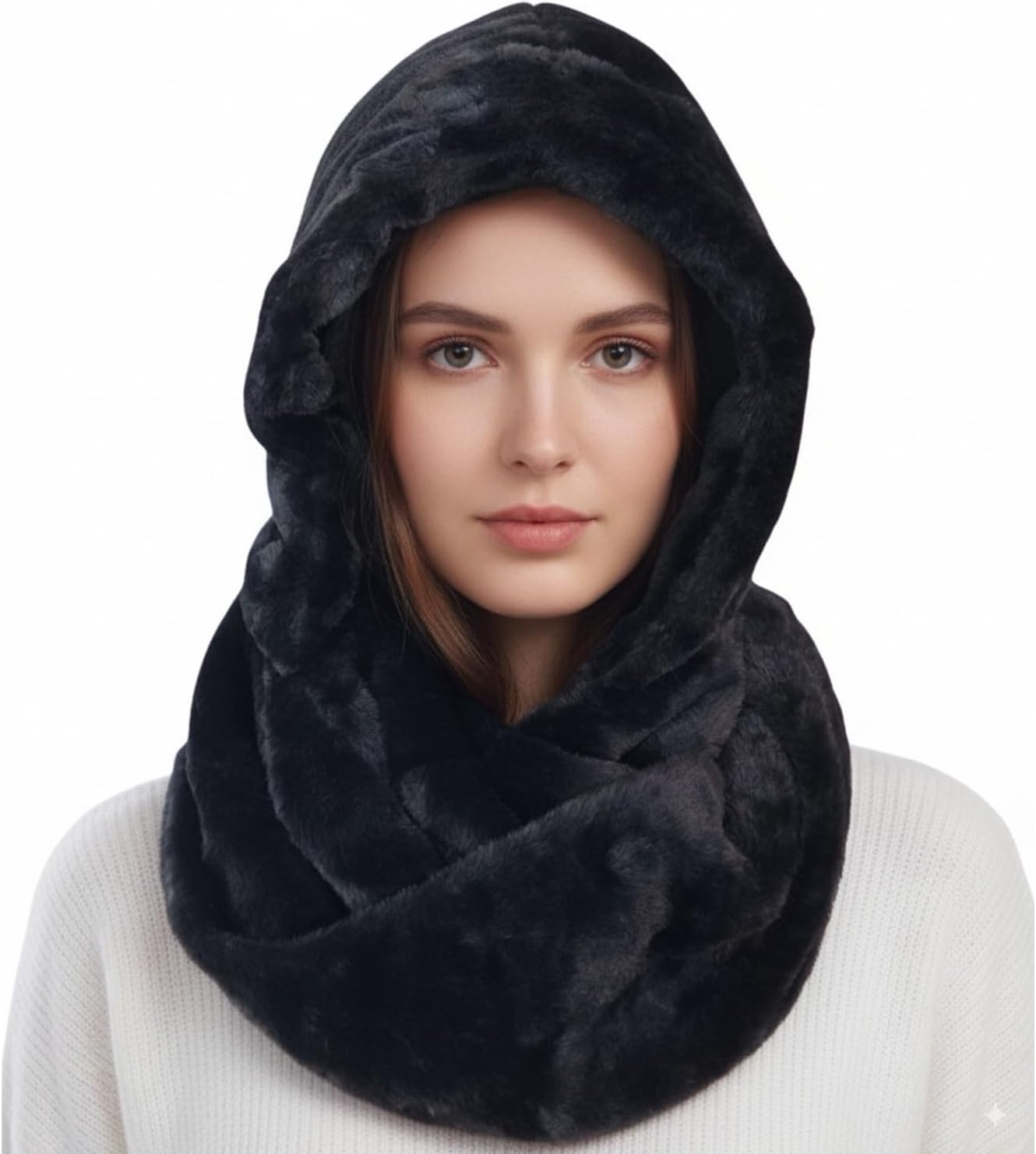 Unisex Faux Fur Snood Hat Infinity Scarf Wrap for Winter Balaclava Hood