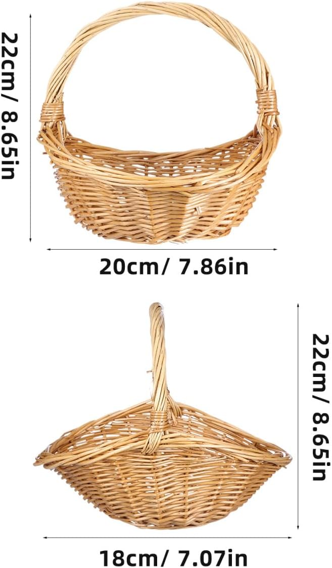 Kisangel Wicker Picnic Basket with Handle, 8.66 x 7.07 x 7.87in Wicker Flower Basket Small Storage for Weddings, Garden Home Fruits Vegetable Decor
