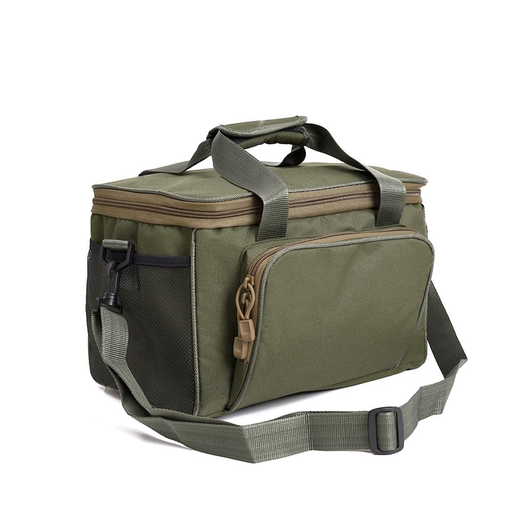 à Dos de Rangement imperméable pour matériel de pêche Multifonction en Tissu Oxford avec bandoulière et Porte-Bouteille d'eau Vert armée 37 x 25 x 25 cm