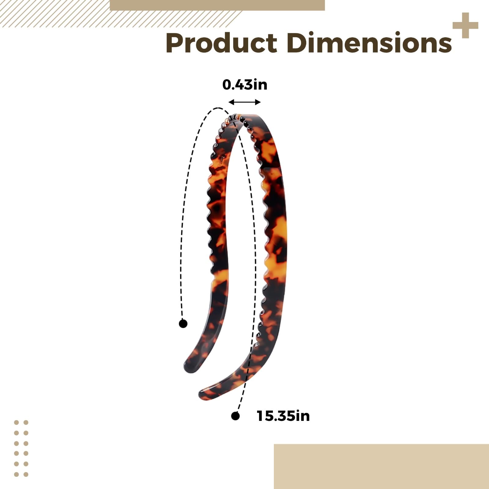 3 fasce sottili per capelli da donna, in acetato antiscivolo, 0,3 cm, leggere da 0,3 cm, design a onda, tartaruga e nero