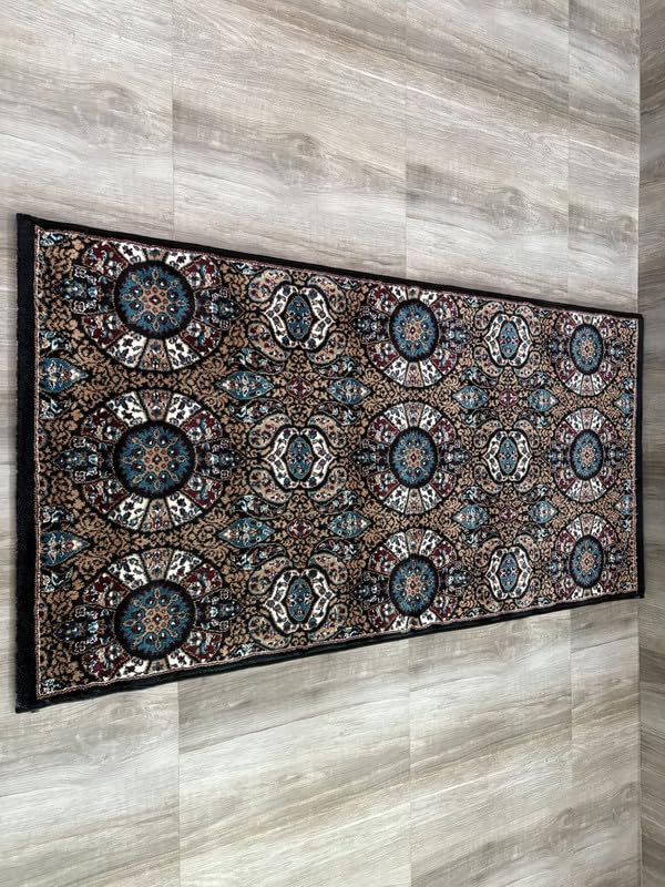 Image of Premium Runner Carpet, Vintage Medallion Pattern, Non Slip, Thick, Ideal for Bedroom, Living Room & Entryway, 3x5 Feet Black Multi Color