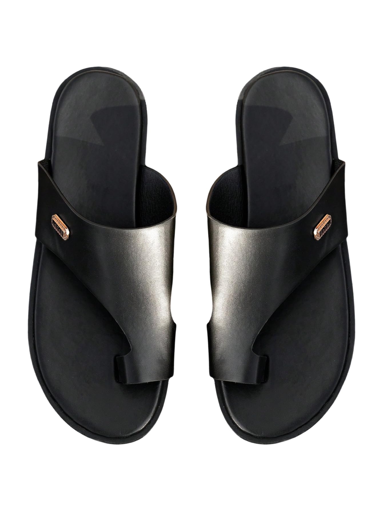 GORGLITTER Men's House Slippers Leather Slide 2025 Footwear Round Flip Flops Pu Slip on Sandals