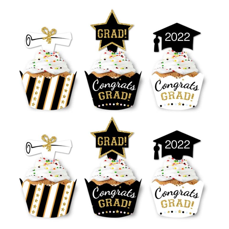 7-gost 36Sets 2022 Graduation Party Class Of 2022 Cupcake Toppers Wrappers Cake Party Supplies Decoration