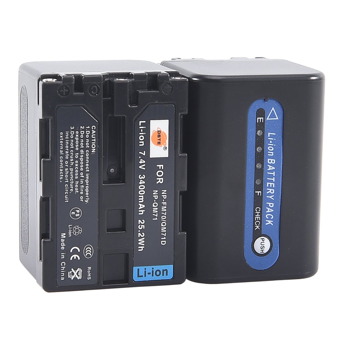 DSTE NP-QM71D Batterie Li-ION (2 pièces) et Chargeur Micro USB Compatible avec Sony NP-FM70 NP-QM71 DCR-PC115 DCR-TRV27 DCR-TRV30 DCR-TRV33