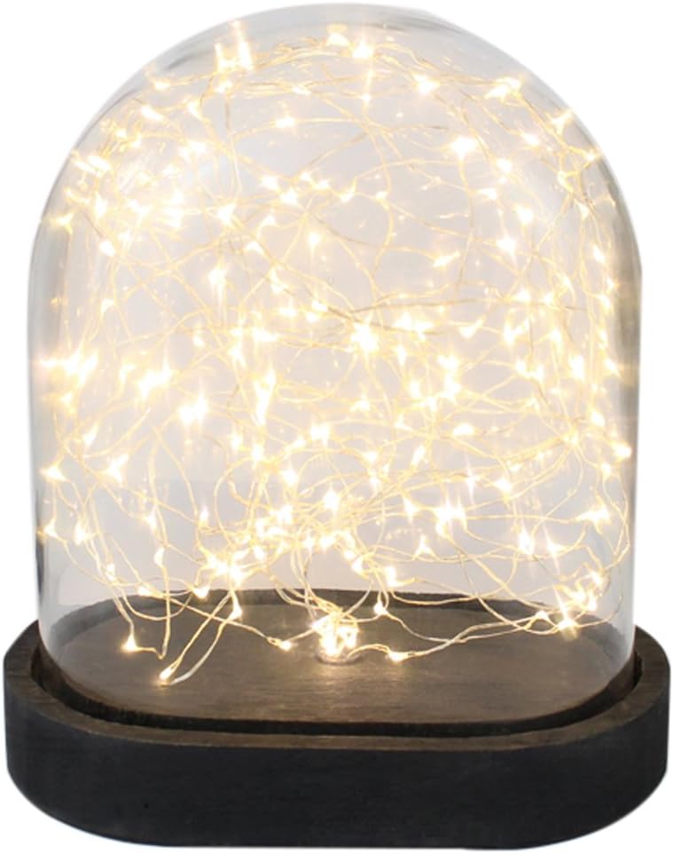 HeadSprung Galaxy Dome-Decorative Table Lamp (Oval, 12 W, Distressed Black Wooden Base [Energy Class A++]