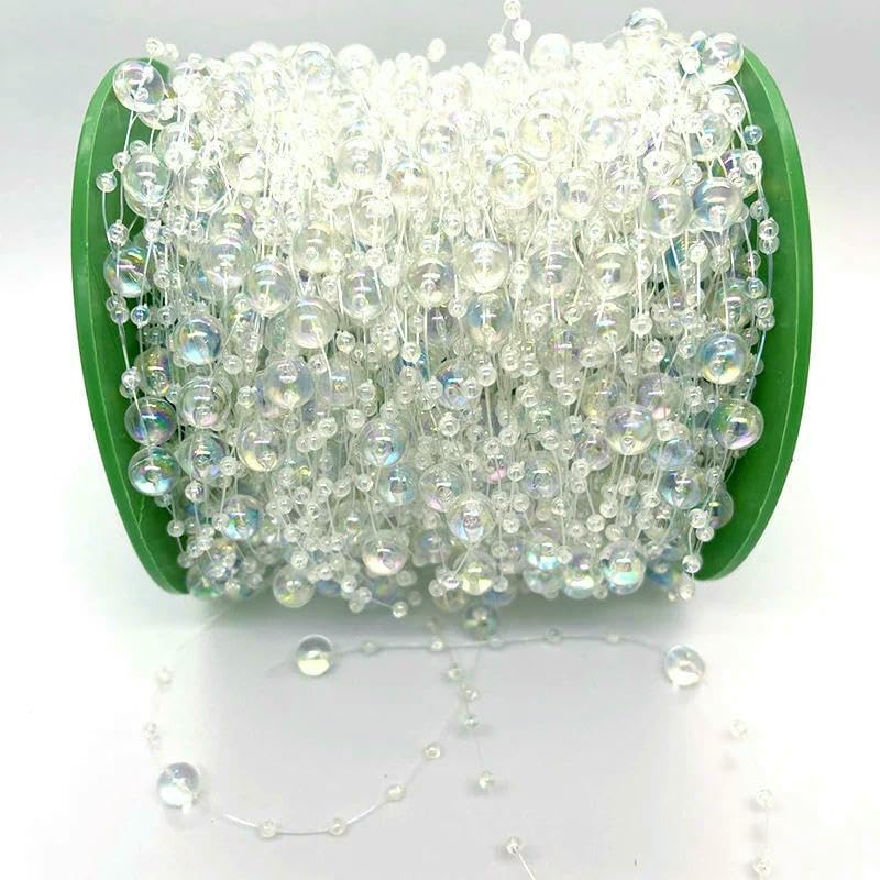 GENPICONG 5/10 Yards Fil de pêche Perles artificielles Chaîne de Perles Guirlande Fleurs Fête de Mariage Bricolage Décoration Artisanale 3 et 8 mm