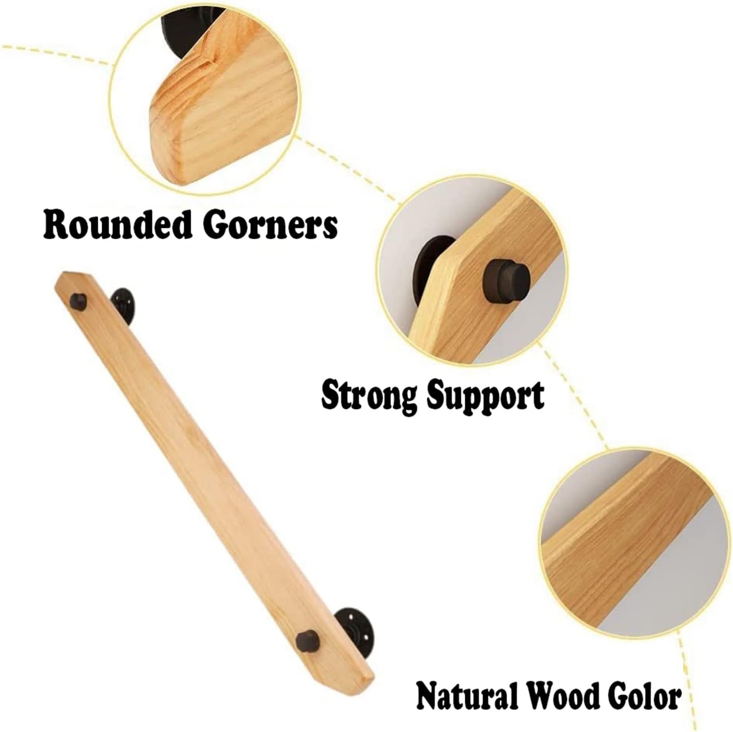 1.20ft Handrail Complete Set - Indoor & Outdoor Wooden Staircase Handrails Non-Slip Stair Handrails Wood Home Kindergarten Guardrail with Wall Mount Supports,for Stairs Villa Loft