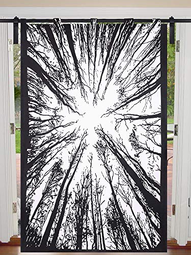 Cortinas para ventana, color blanco y negro con diseño de bosque único, cortinas de balcón y bohemio, cortinas de ventana étnica, tamaño individual, 125 cm x 208 cm Cover