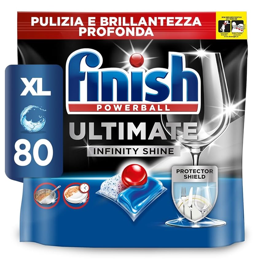 Finish Ultimate Infinity Shine Pastiglie Lavastoviglie, 80 Capsule Lavastoviglie, Detergenti per Lavastoviglie contro lo Sporco e i Residui Incrostati (Confezione da 1)