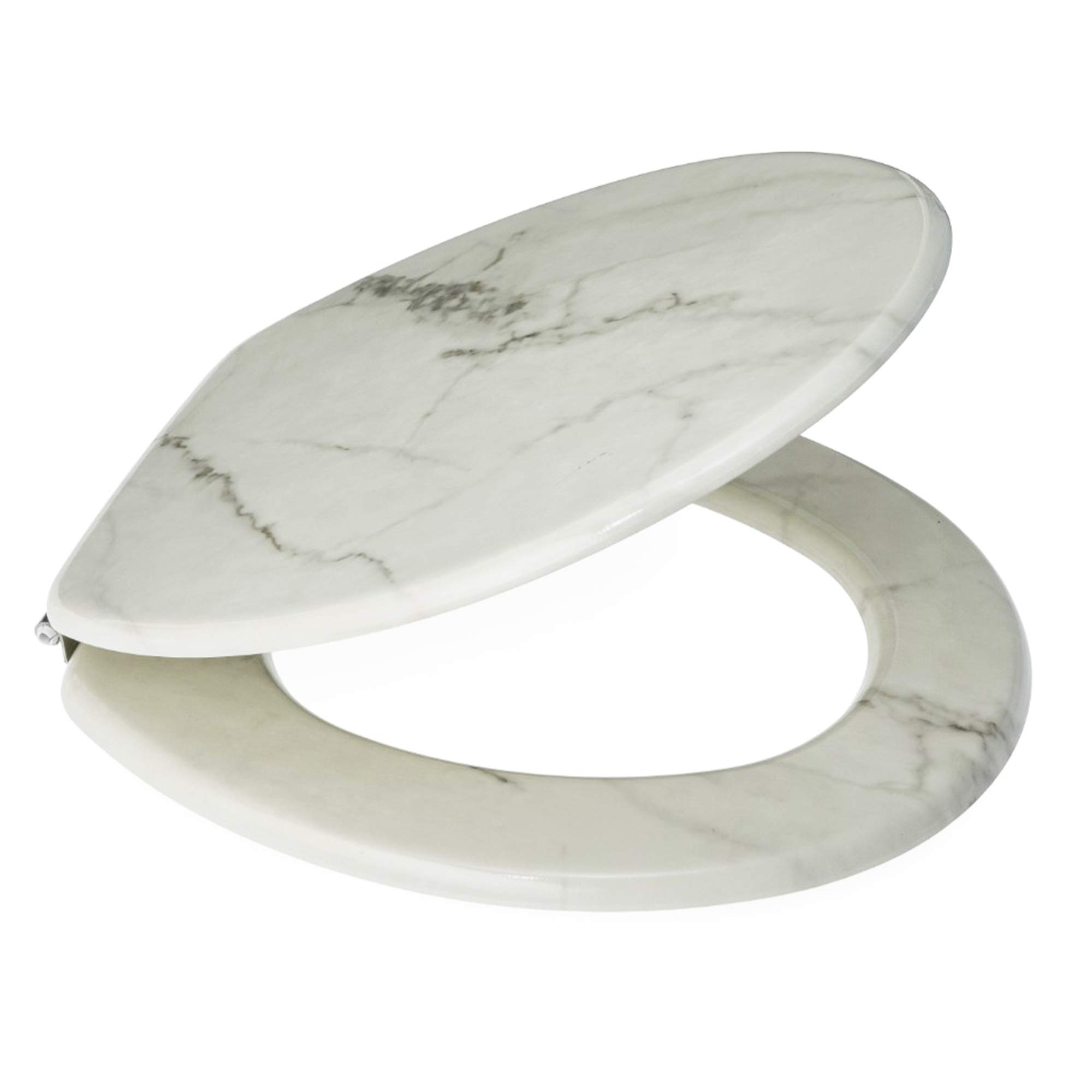 Toilet Seat Marble Effect Easy Fit Stainless Steel Hinges Bathroom Blue Canyon