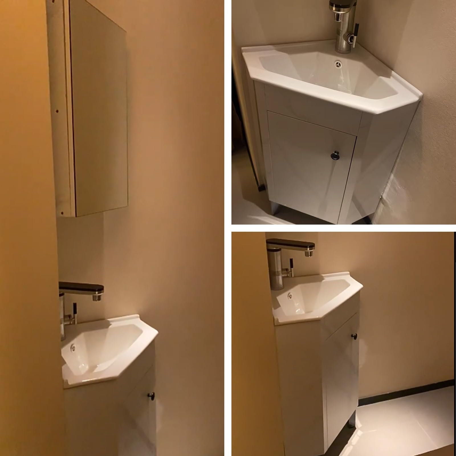 Eckschrank Badezimmer Stehend mit Waschbecken, Dreieck Badezimmer Spiegelschrank, Solide Aluminiumplatte HD-Silberspiegel, Badezimmer Schrank, für Badezimmer(55CM)