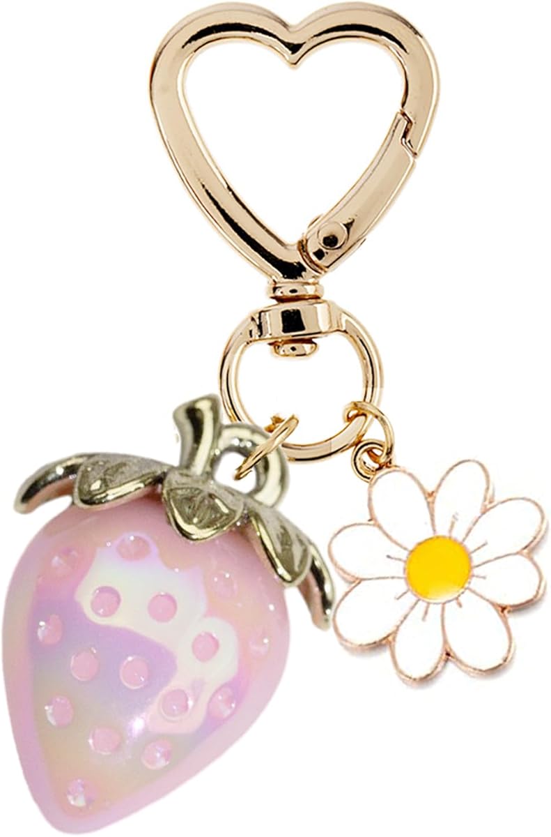 Agromusk Cute Strawberry Keychain,Bag Charms,Kawaii Heart Flower Daisy Key chains Accessories Decor for Girls Purse Gift
