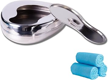 Bedpan Set Stainless Steel Bed Pans for Elderly Females Men Disabled Bed Pan with 3 Absorbent Pads Spill Proof Bedpans for Women Large Heavy Duty Bedpan with Lid