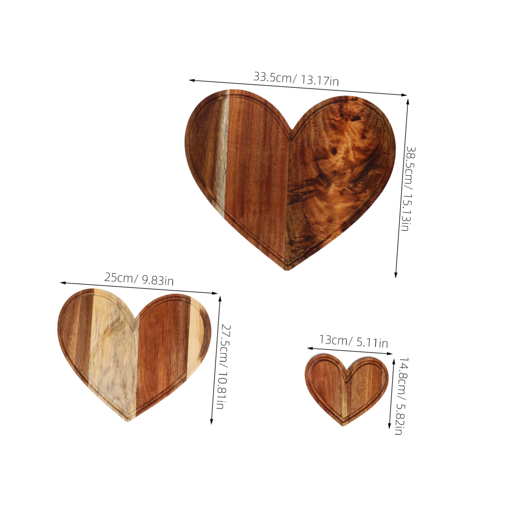 ULTECHNOVO 3pièces Planche à Découper Bois Forme Cœur Lot Plateau Service Fromage Saint-valentin Décoration Table