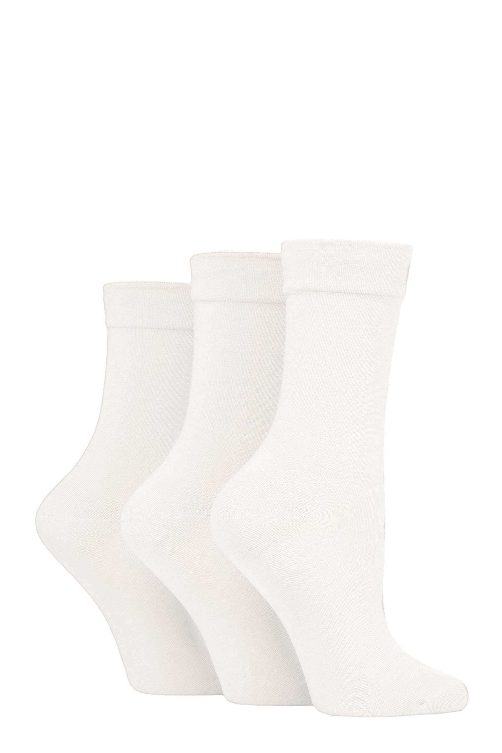 SockShop Ladies Gentle Bamboo Socks with Smooth Toe Seams in Plain and Striped Designs Pack of 3 (UK, Numeric, 4, 8, Regular, Regular, White)