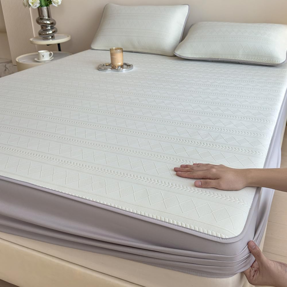 Protège-Matelas Drap-Housse Élastique De Qualité Hôtelière Housse De Matelas Respirante Et Douce pour Peau avec Poches Profondes pour Lits, Lavable en Machine-Yellow||150 * 200cm(Mattress Cover Only)