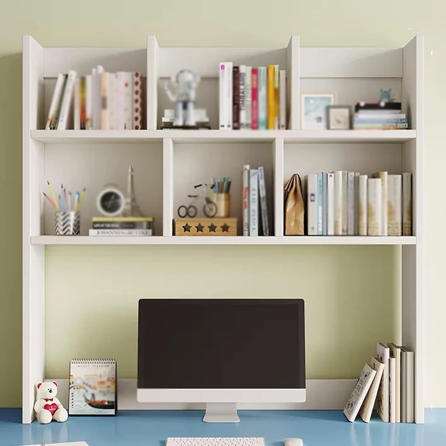 Lshtshf-ou Wood Desktop Bookshelf Organizer, Display Shelf Rack For Office Kitchen(White,L70cm)