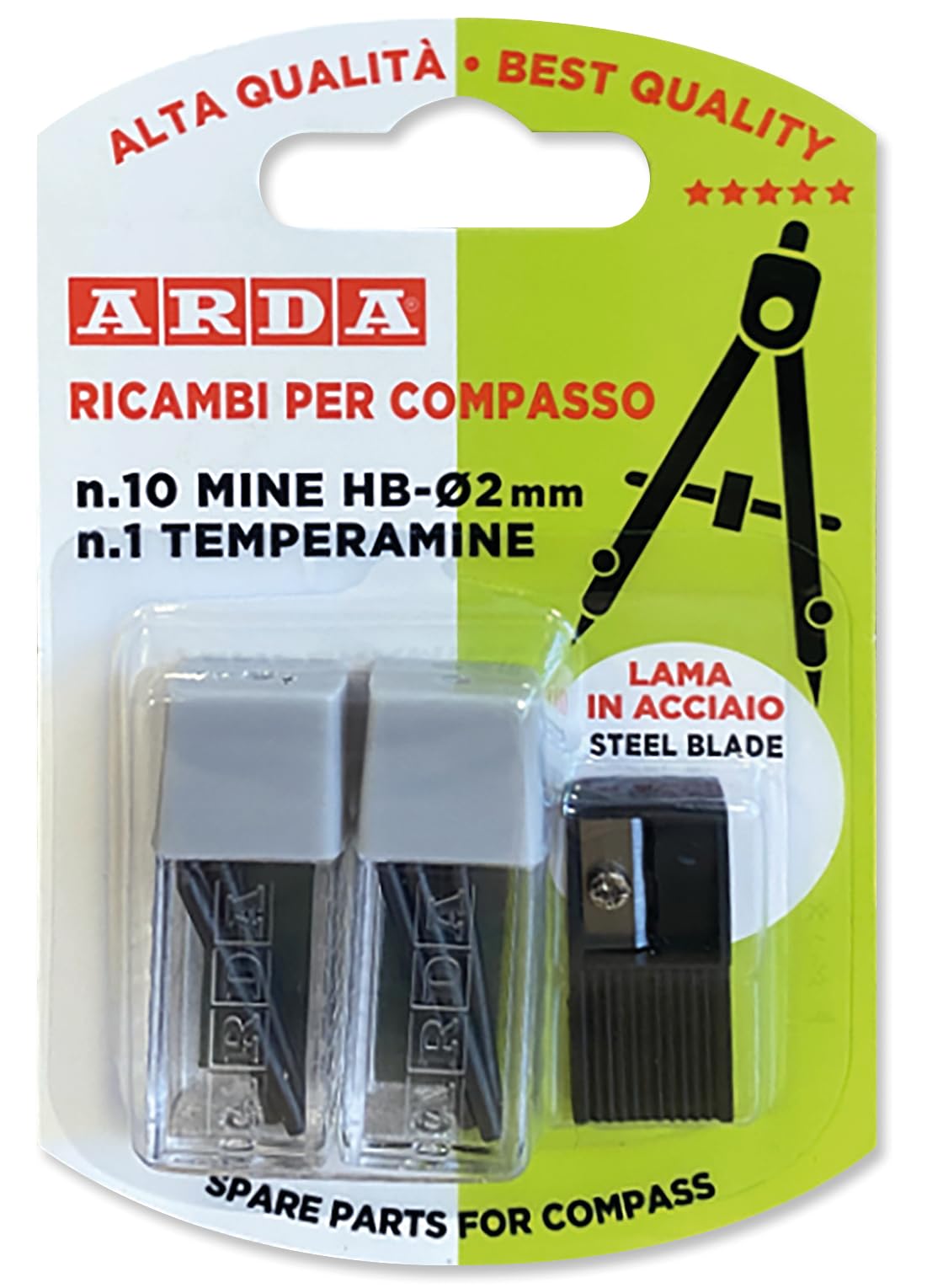 Mine Per Compasso 2mm X 18mm - Set Da 2 Con Temperamine, Per Scuola E Ufficio