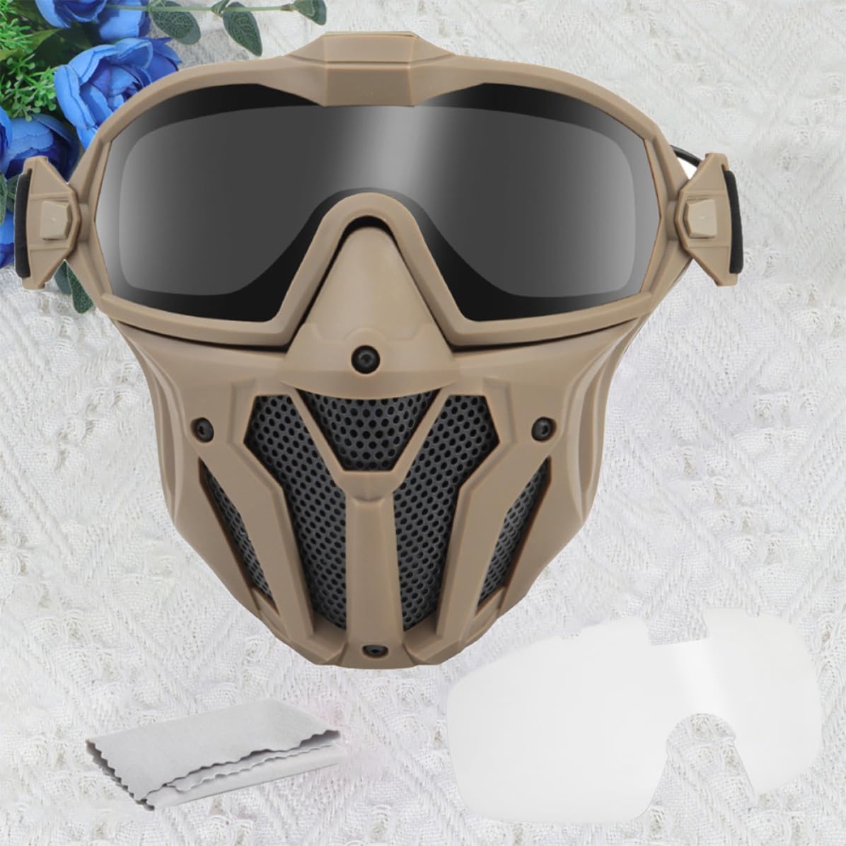 VILLCASE Maschera Protettiva Tattica per Gioco All'aperto Occhiali Antiappannamento Uv, Ventilatore Mini, Materiale Tpu e Pc, per Sci e Guida Moto