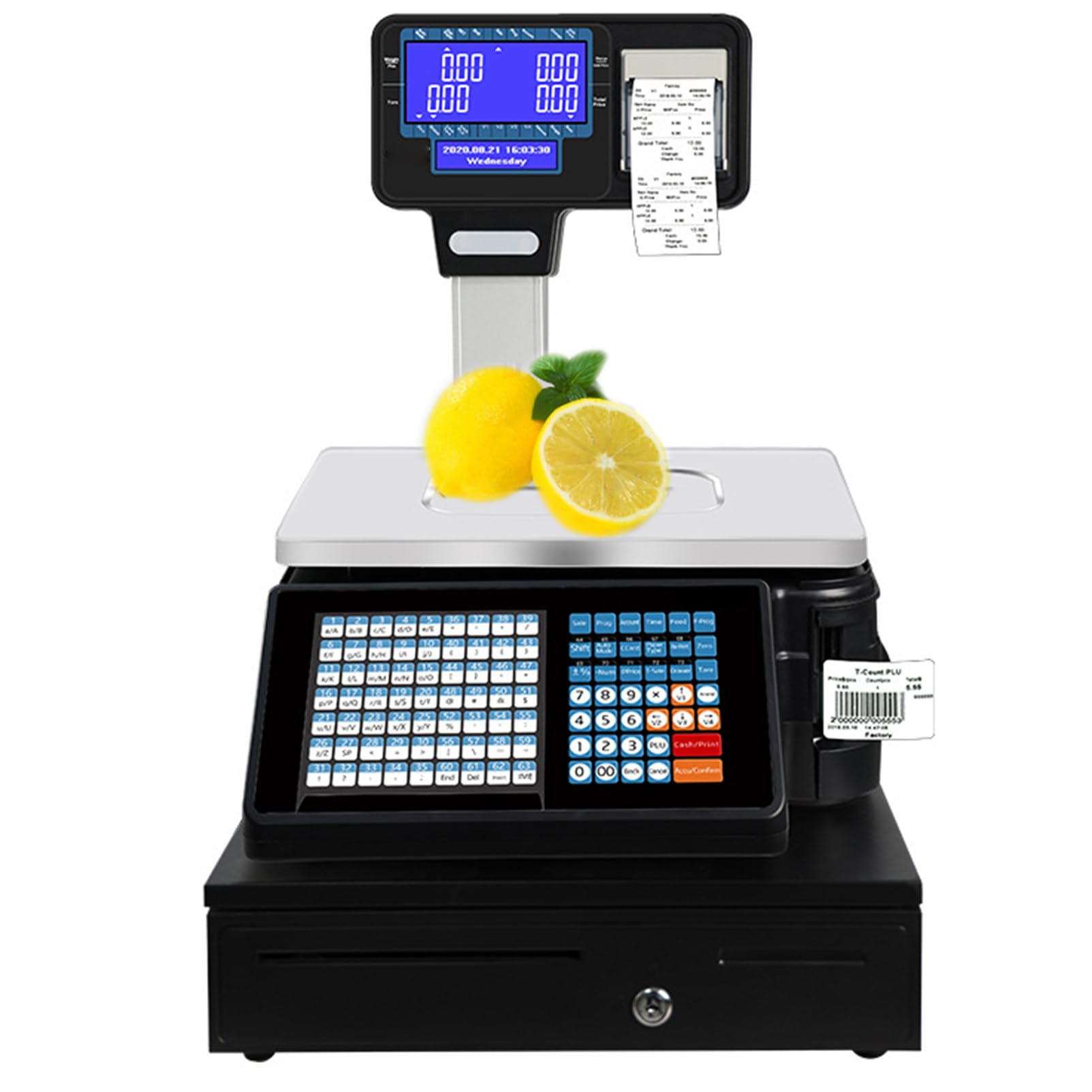 HADECOLL Digital Counting Scale With Thermal Label Printer, Commercial Weighing Table For Food Retail, 66Lbs Capacity, Price Computing For Supermarkets And Stores,Machine-Cashbox