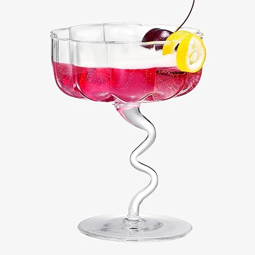 Colorido vaso de cóctel en espiral Wiggly  Divertido cuenco de postre con tallo ondulado  Vasos en forma de flor pastel de colores transparentes