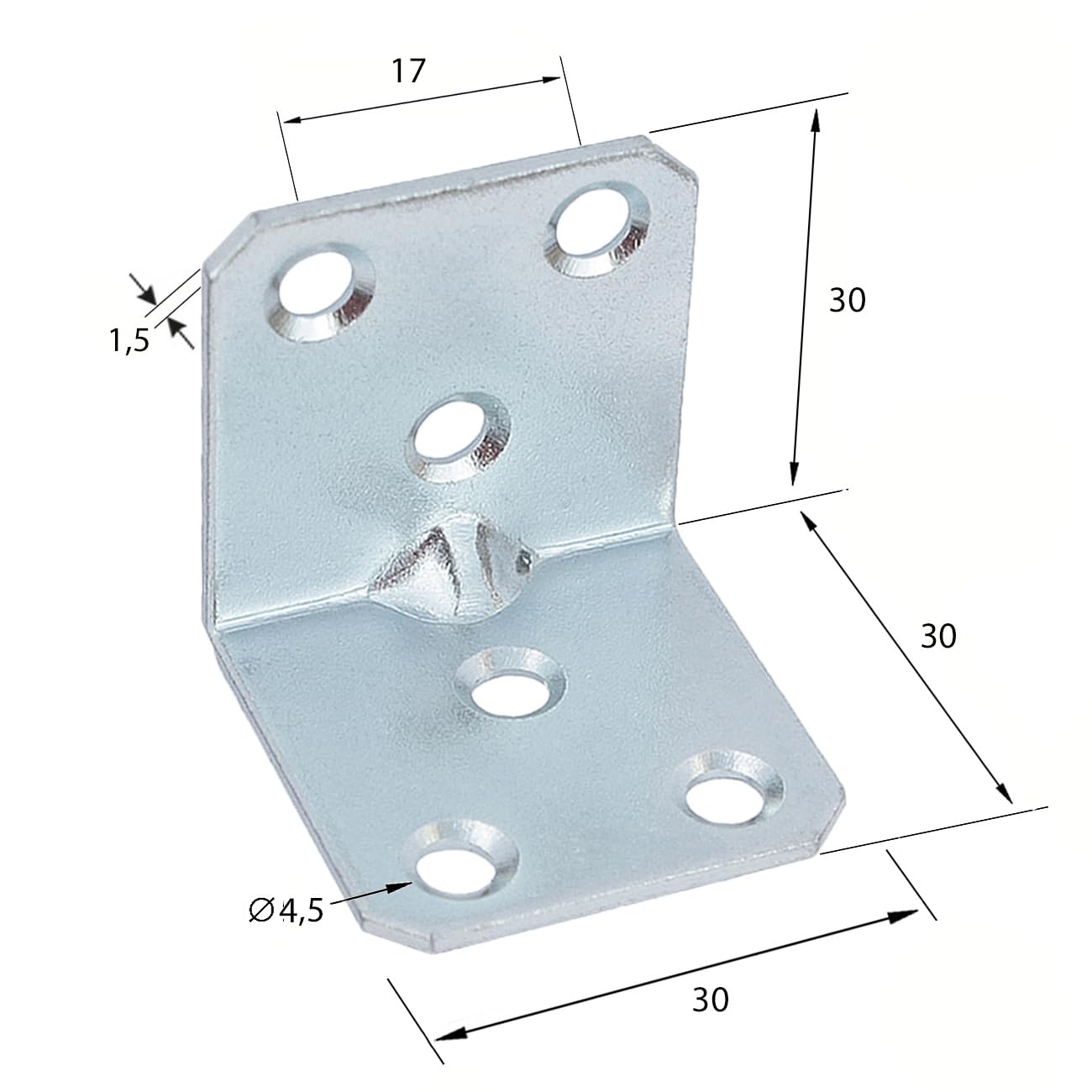 100 kątowy łącznik kątowy kąt otworu 30 x 30 x 1,5 mm z rowkiem 6 otworami