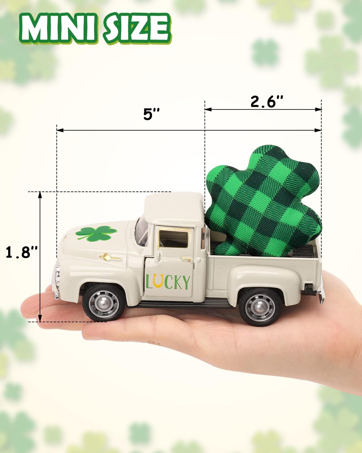 Huray Rayho St. Patrick’s Day Metal Truck Decor with Shamrock for Tiered Tray Decor Vintage White Pickup Truck Farmhouse Decor Mini Lucky Farm Truck for Home Kitchen Table Centerpiece Decoration