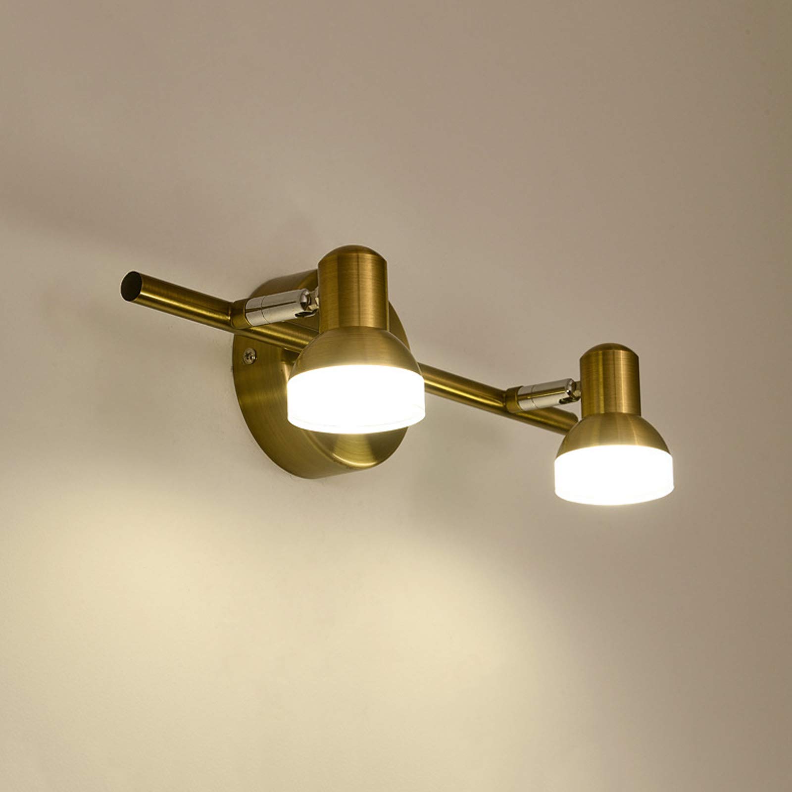 SHENGMIAOHE Brass Makeup Mirror Light with Swivel Lamp Head, Led Vintage Bathroom Wall Lamp Warm White Retro Sconce Toilet Vanity Light/Color/2-Lights