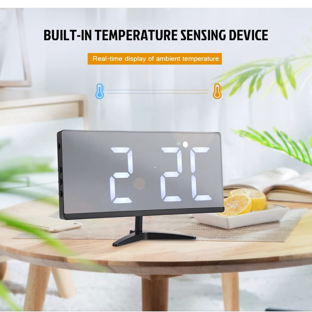 LED Reloj de Alarma Digital Snooze Fecha Tiempo Temperatura Ciclo Pantalla Brillo Ajustable