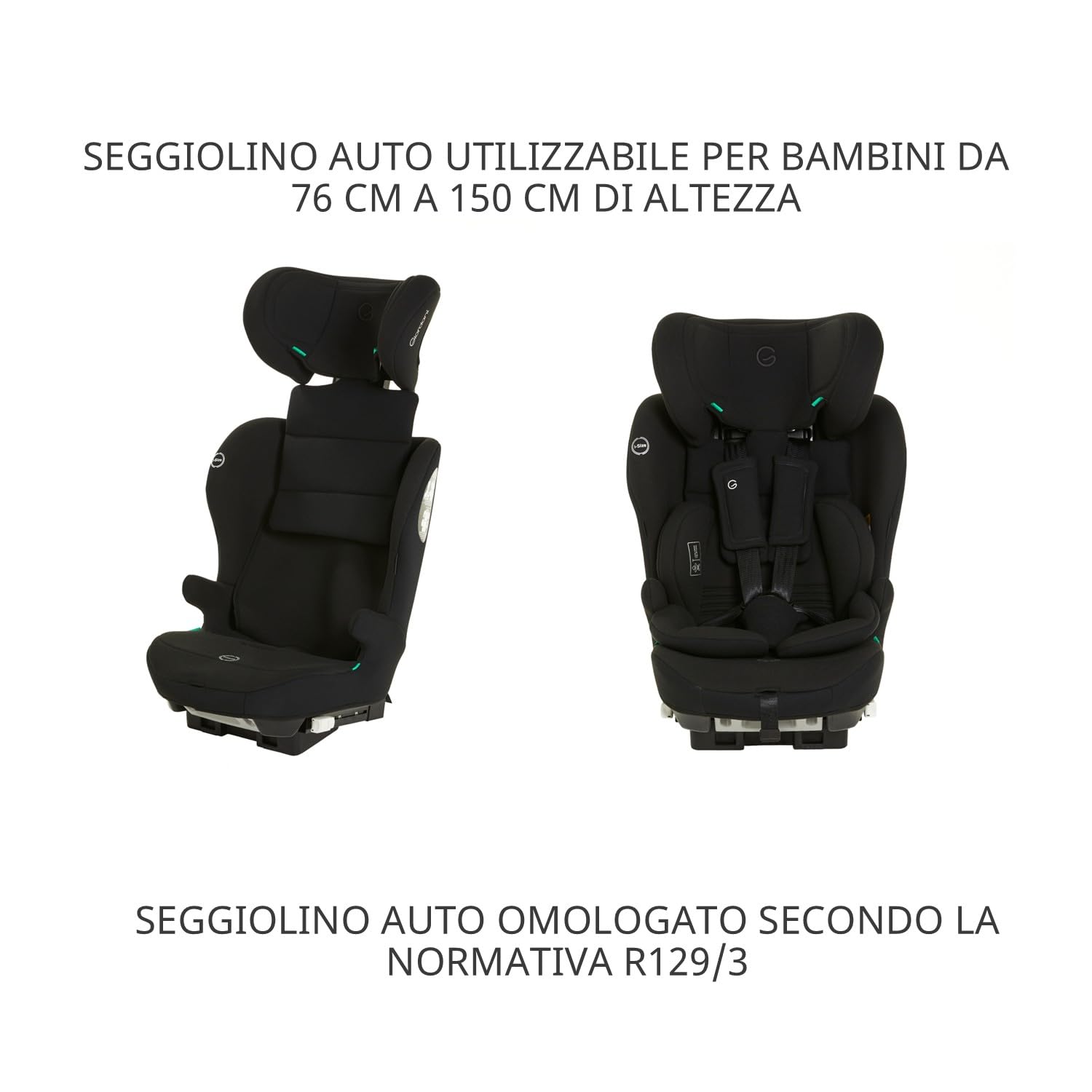 Giordani Antares Seggiolino Auto 76-150 cm i-Size, Omologato R129/03 con Isofix e Top Tether, con Riduttore Ergonomico, Sistema Harness Retainer e Cinture Regolabili, Evolutivo 0-12 Anni