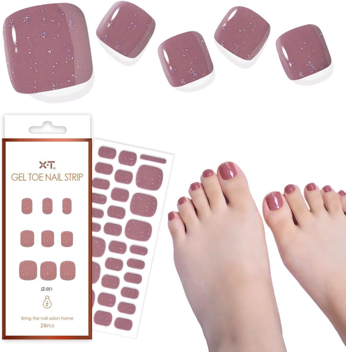 XT Semi Cured Gel Toenail Strips Blue Glitter Pedi Polish Wraps Stickers Easy to Apply and Remove (Ocean Wave Z40)