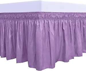PureFit Wrap Around Ruffled Bed Skirt with Adjustable Elastic Belt - 18 Inch Drop Easy to Put On, Wrinkle Free Bedskirt Dust Ruffles, Bed Frame Cover for Twin, Twin XL and Full Size Beds, Lavender