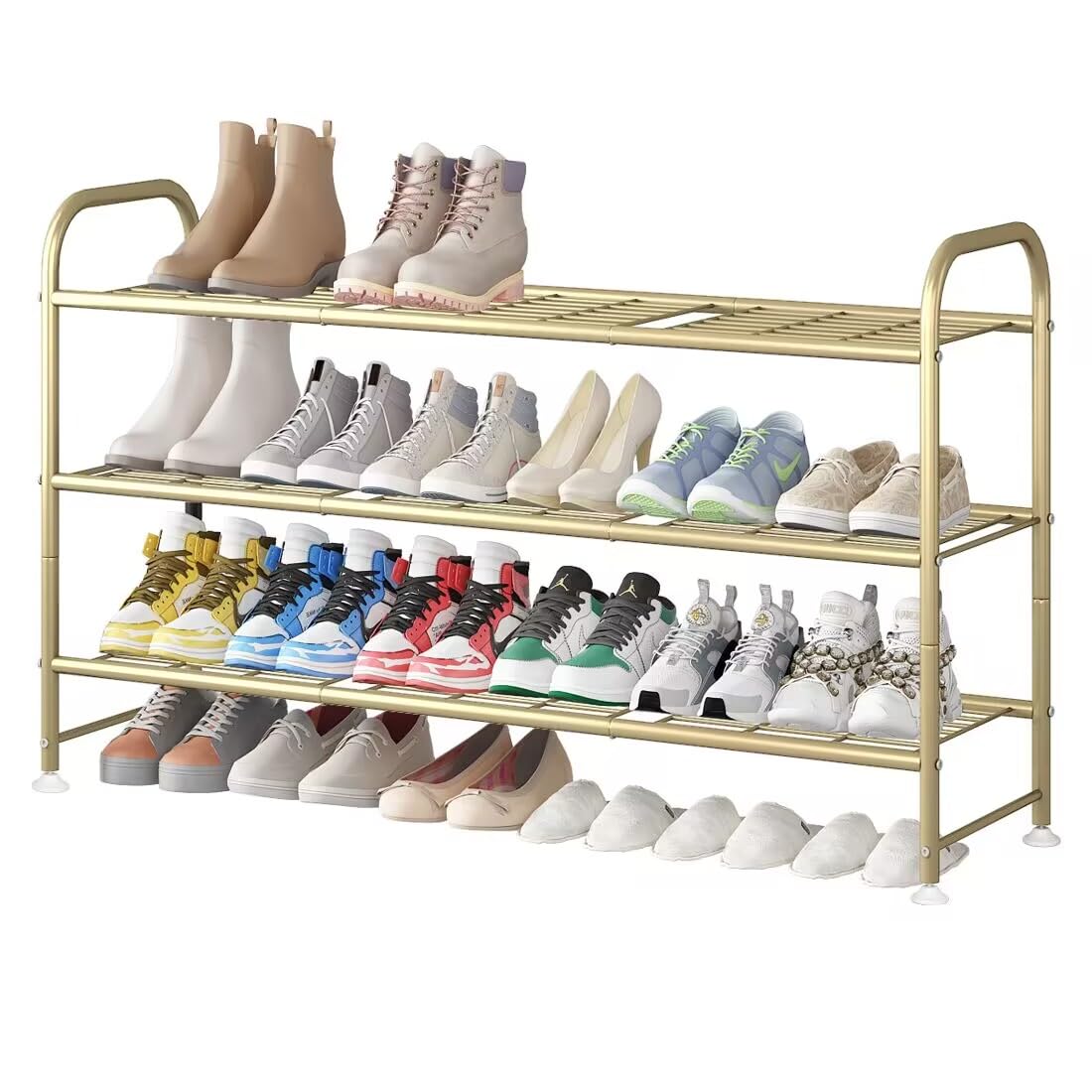 Photo 1 of [SIMILAR ITEM] LINZINAR Shoe Rack Long 3 Tier Shoe Storage Organizer Metal Wide Shoe Shelf for Closet Entryway Bedroom 24 Paris Large Capacity, Gold