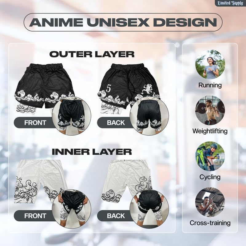 CROWN Anime Shorts - Breathable Mesh Stretch Compression Gym Short with Pockets and Towel Holder - Image 3