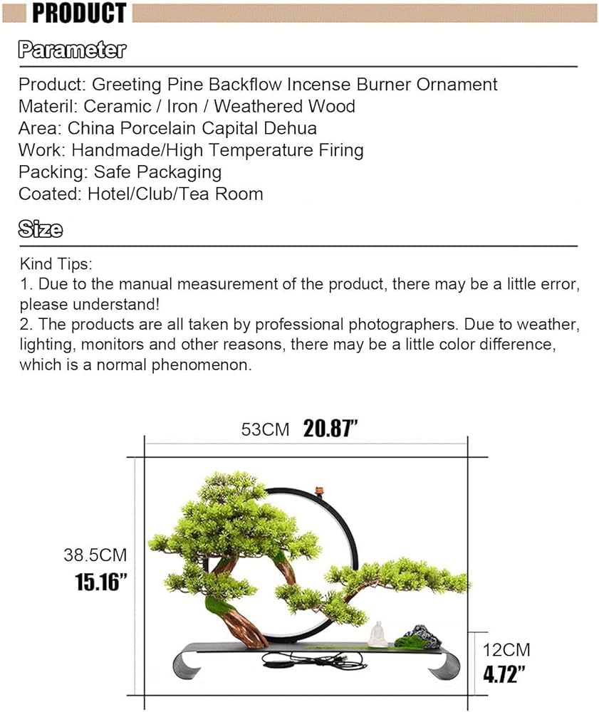 Albero Artificiale Con Anello Lampada, Pino Finto Di Benvenuto In Vaso Con Incenso Di Riflusso, Pianta In Vaso Di Pino Di Simulazione Zen, Pianta Verde Bonsai Di Simulazione Realistica Per Casa Uffici