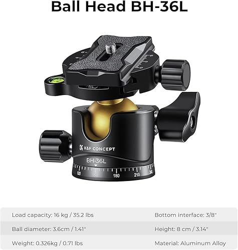 Miniatura 5 de K&F CONCEPT Trípode de cámara de 67 pulgadas, trípode horizontal de aluminio, monopie portátil con cabezal de bola de 1.260 in, capacidad de carga