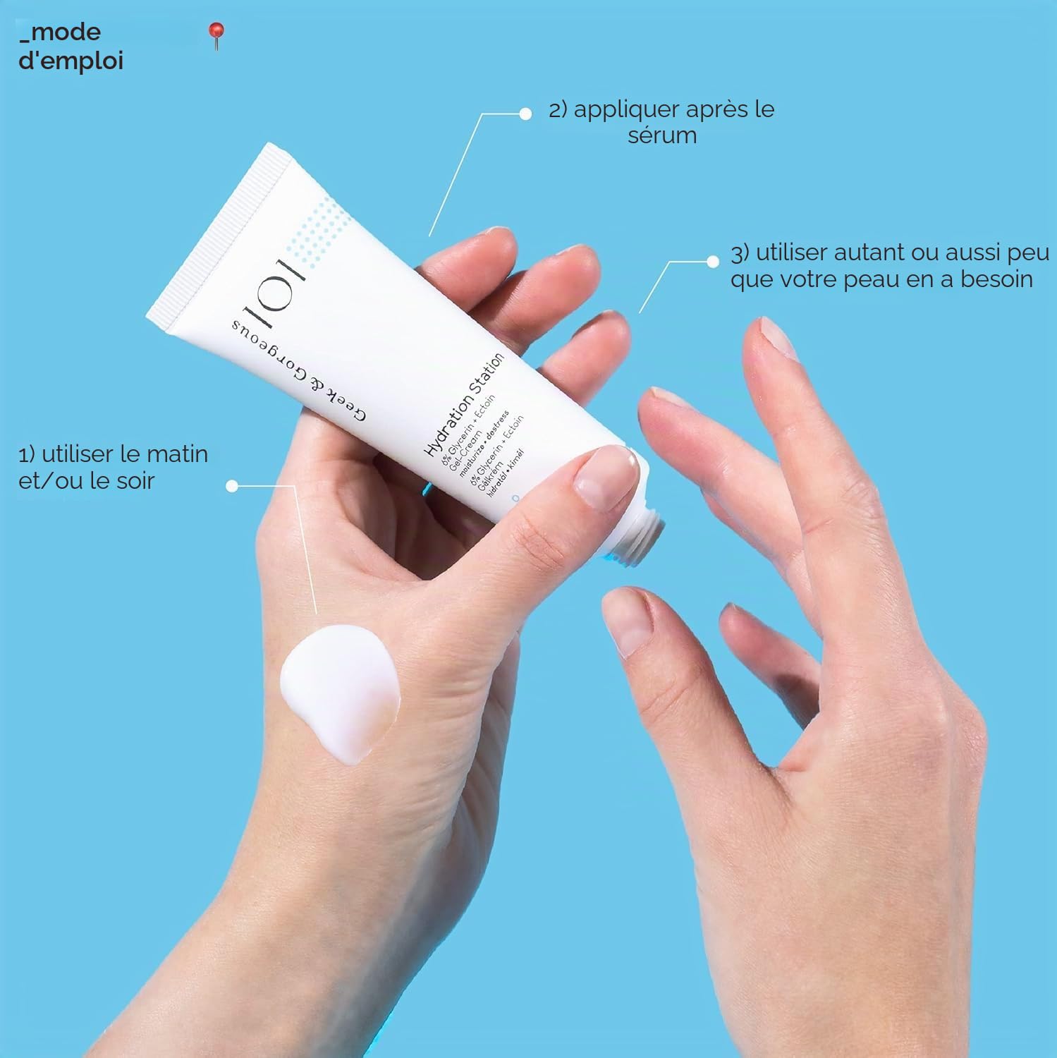 Geek & Gorgeous HYDRATION STATION - Gel-crème léger et rafraîchissant - Soin hydratant avec Glycérine et Ectoine - Pour peau normale, grasse et mixte - Tube de 50 ml