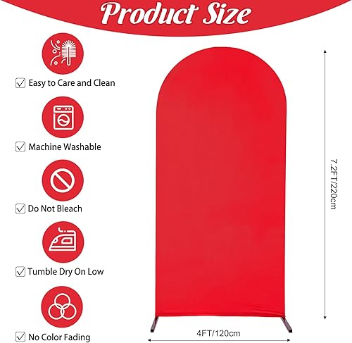 Miniatura 2 de Cubierta de arco de boda ajustable de elastano de 7.2 pies, cubierta de fondo de arco rojo con parte superior redonda para boda, fiesta de