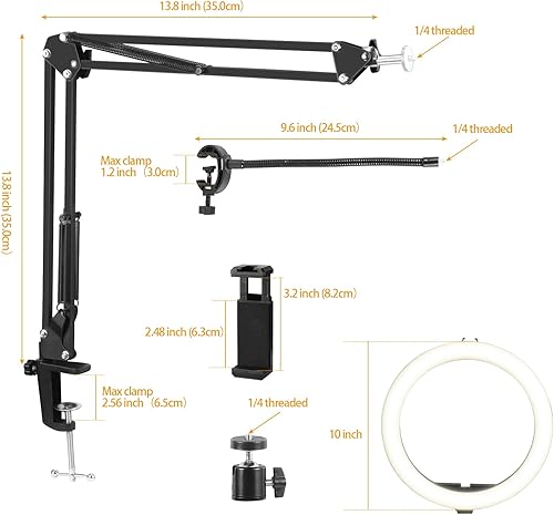 Miniatura 3 de Wisamic Anillo de luz de soporte de teléfono para grabación con soporte y soporte para cámara, anillo de luz de escritorio para YouTube Live Stream,